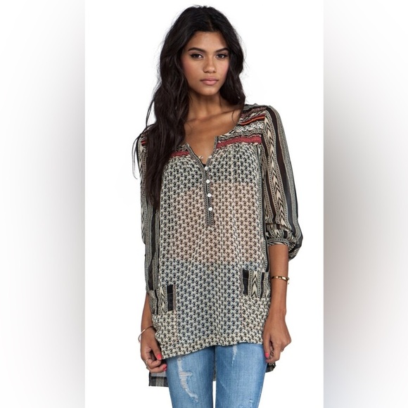 Free People Revolve Feather in The Wind Boho Semi Sheer Tunic Top Size Medium - Picture 2 of 4